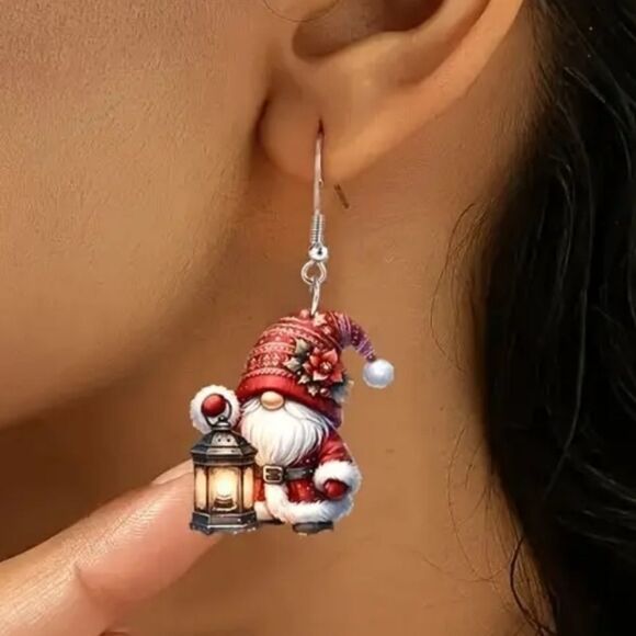 Festive Gnome Earrings - Red and White - Picture 2 of 6